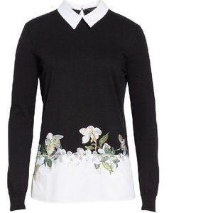 Ted Baker Black Floral Embroidered Layered Sweater
